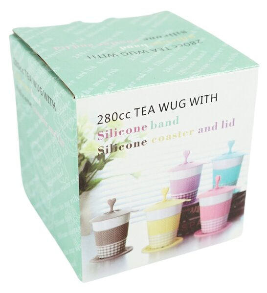 Porcelánový hrnek AQUELLE se silikonovými doplňky 280 ml, modrý