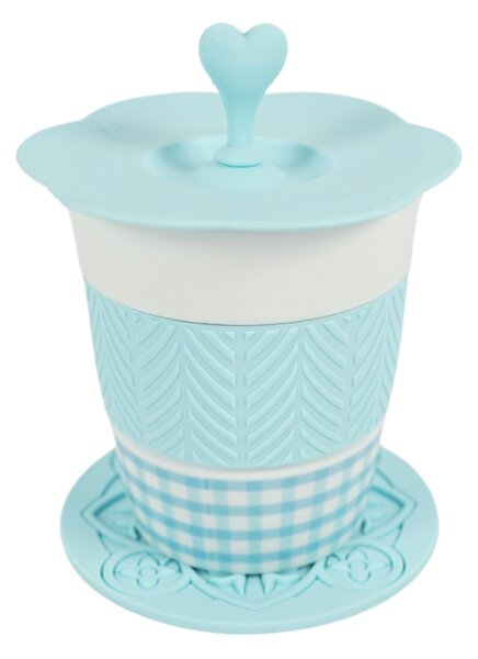 Porcelánový hrnek AQUELLE se silikonovými doplňky 280 ml, modrý