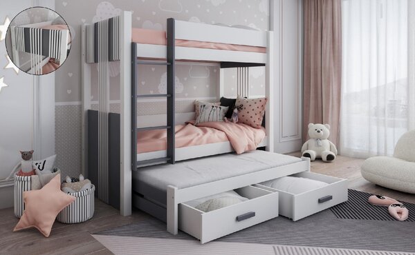 Meblobed Poschoďová postel Arten II. Velikost spací plochy: 180x80, Barva dřeva: bílá akryl, Barva desky: antracit