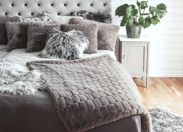 Skinnwille Home Collection Polštář Bubble Grey, 45x45 cm, umělá kožešina, šedý