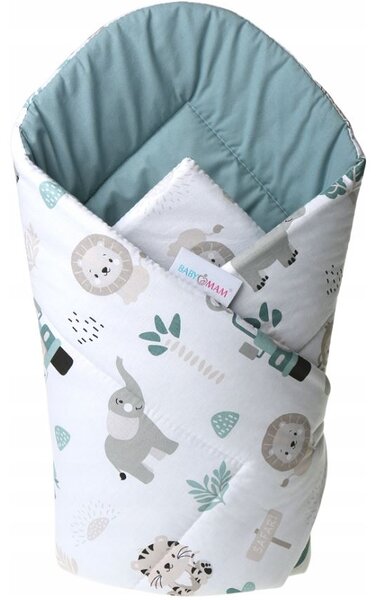 Oboustranná zavinovačka pro miminka 80x80 cm BABYMAM PREMIUM - Na safari/zelená