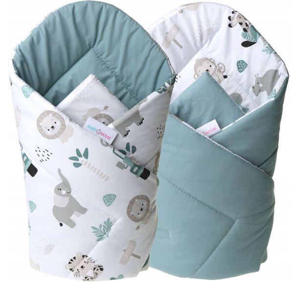 Oboustranná zavinovačka pro miminka 80x80 cm BABYMAM PREMIUM - Na safari/zelená