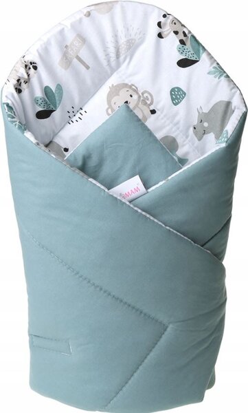 Oboustranná zavinovačka pro miminka 80x80 cm BABYMAM PREMIUM - Na safari/zelená