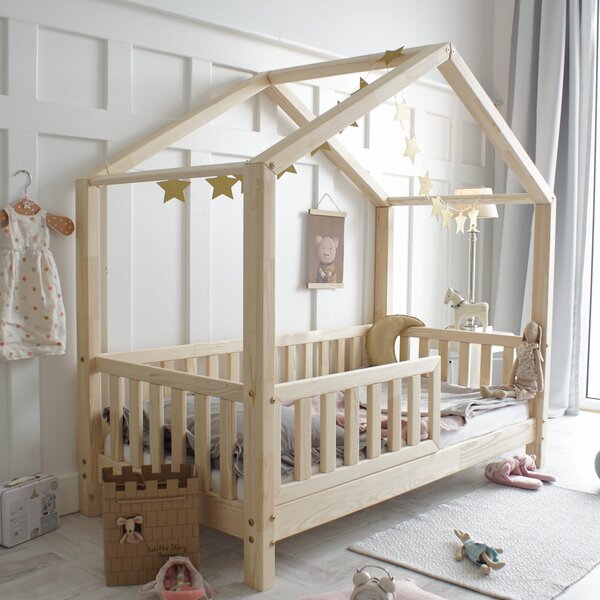 Domečková postel HouseBed se zábranou 190x90 cm - přírodní