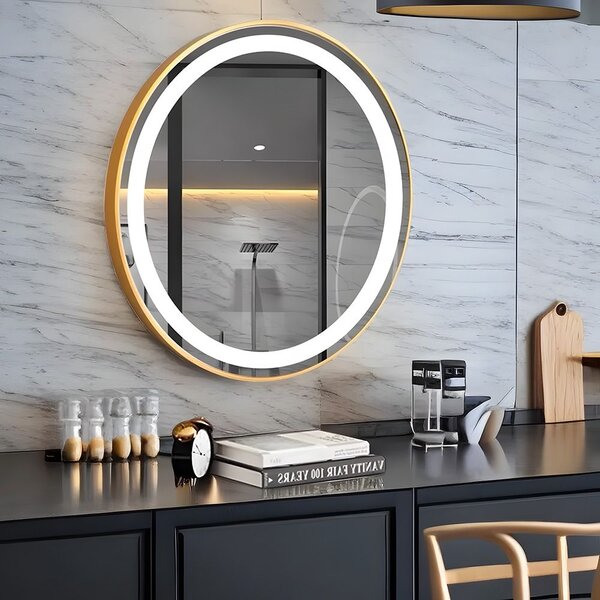 Tutumi Zrcadlo ⌀70 cm s vyhříváním a regulovatelným LED osvětlením HOM-02502, zlaté