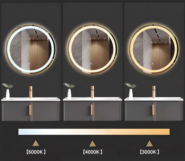 Tutumi Zrcadlo ⌀70 cm s vyhříváním a regulovatelným LED osvětlením HOM-02502, zlaté