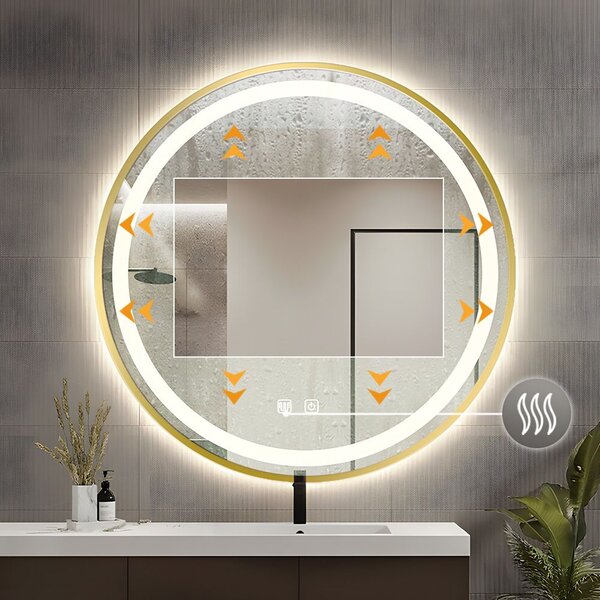 Tutumi Zrcadlo ⌀70 cm s vyhříváním a regulovatelným LED osvětlením HOM-02502, zlaté