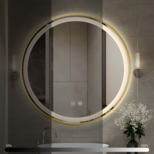 Tutumi Zrcadlo ⌀70 cm s vyhříváním a regulovatelným LED osvětlením HOM-02502, zlaté