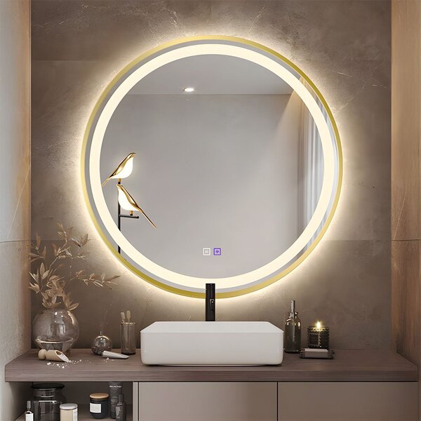 Tutumi Zrcadlo ⌀70 cm s vyhříváním a regulovatelným LED osvětlením HOM-02502, zlaté