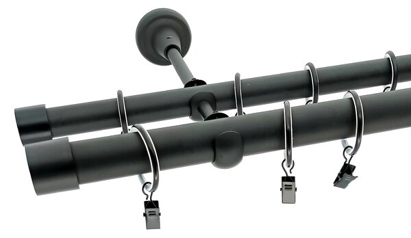 Kovovégarnýže.cz Garnýž Rullo elegance 25 mm černá matná Varianta jednořadá nebo dvouřadá: Jednořadá, Délka: 480 cm, Uchycení látky: Kroužky s žabkou