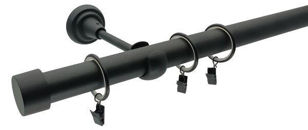 Kovovégarnýže.cz Garnýž Rullo elegance 25 mm černá matná Varianta jednořadá nebo dvouřadá: Jednořadá, Délka: 480 cm, Uchycení látky: Kroužky s žabkou