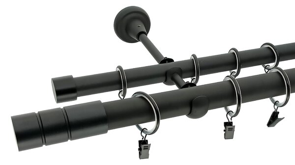 Kovovégarnýže.cz Garnýž Stord elegance 25 mm černá matná Varianta jednořadá nebo dvouřadá: Jednořadá, Délka: 120 cm, Uchycení látky: Kroužky s žabkou