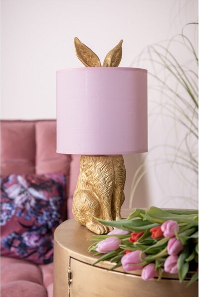 Zlatá stolní lampa králík s růžovým stínidlem Rabbi