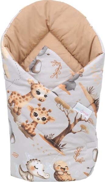 Oboustranná zavinovačka pro miminka 80x80 cm BABYMAM PREMIUM - Dobrodružství v džungli/skořicová
