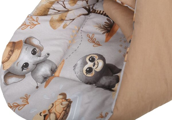 Oboustranná zavinovačka pro miminka 80x80 cm BABYMAM PREMIUM - Dobrodružství v džungli/skořicová
