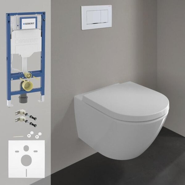 Kompletní sada toalety Villeroy & Boch Subway 3.0, včetně toalety s povrchem CeramicPlus, toaletního sedátka, instalačního modulu Geberit Duofix a ovládacího panelu