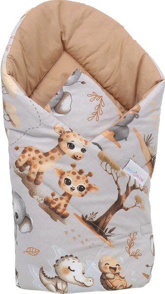 Oboustranná zavinovačka pro miminka 80x80 cm BABYMAM PREMIUM - Dobrodružství v džungli/skořicová