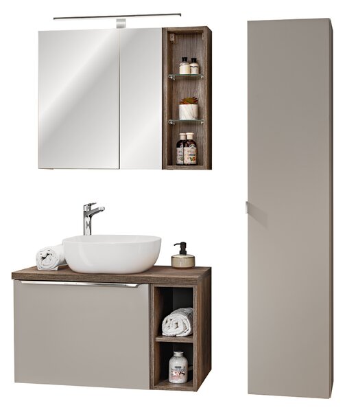 Comad Set koupelnového nábytku Santa Fe Taupe 80 jíl šedá/dub vintage (8 kusů nábytku)