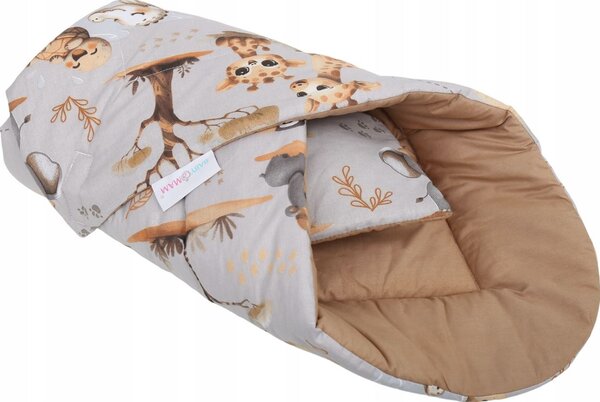 Oboustranná zavinovačka pro miminka 80x80 cm BABYMAM PREMIUM - Dobrodružství v džungli/skořicová