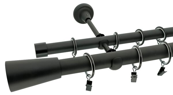 Kovovégarnýže.cz Garnýž Classico elegance 25 mm černá matná Varianta jednořadá nebo dvouřadá: Jednořadá, Délka: 120 cm, Uchycení látky: Kroužky s žabkou