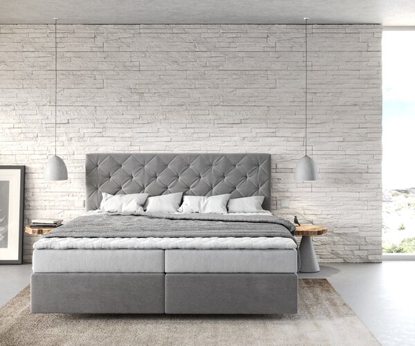 DELIFE Boxspring postel Dream-Great 180x200 cm mikrovlákno šedá s matrací a topperem