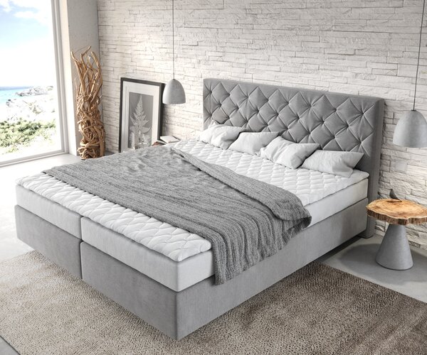DELIFE Boxspring postel Dream-Great 180x200 cm mikrovlákno šedá s matrací a topperem
