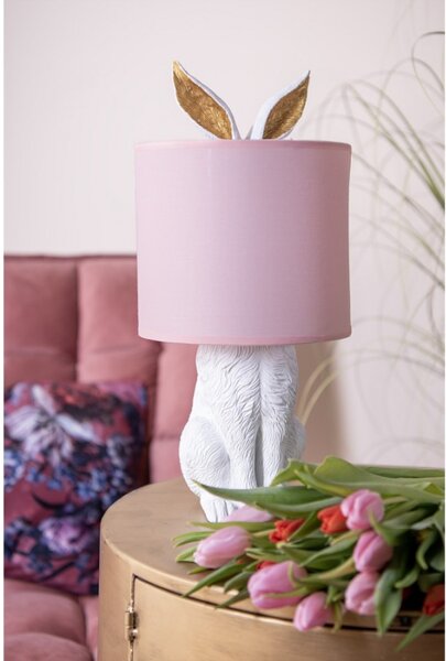 Bílá stolní lampa králík s růžovým stínidlem Konijn