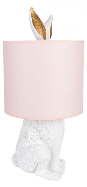Bílá stolní lampa králík s růžovým stínidlem Konijn