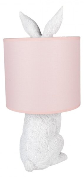 Bílá stolní lampa králík s růžovým stínidlem Konijn