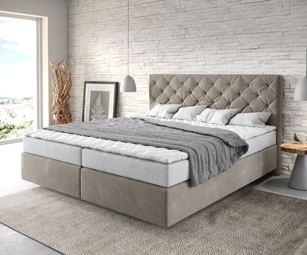DELIFE Boxspring postel Dream-Great 180x200 cm mikrovlákno béžová s matrací a topperem