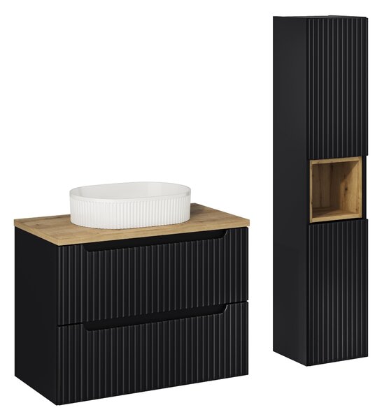 Comad Set koupelnového nábytku Nova Black 80 černá matná/dub wotan (5 kusů nábytku)