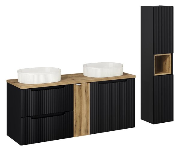 Comad Set koupelnového nábytku Nova Black 140 černá matná/dub wotan (8 kusů nábytku)