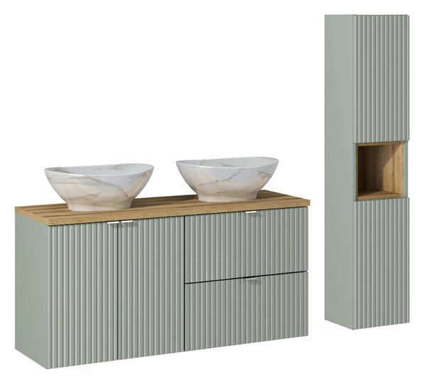 Comad Set koupelnového nábytku Line Reed Green 120 rákosově zelená/dub evoke (6 kusů nábytku)