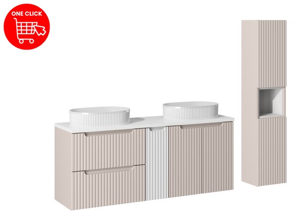 Comad Set koupelnového nábytku Nova Cashmere 140 bílá/kašmír mat - kompletní set (8 kusů nábytku)