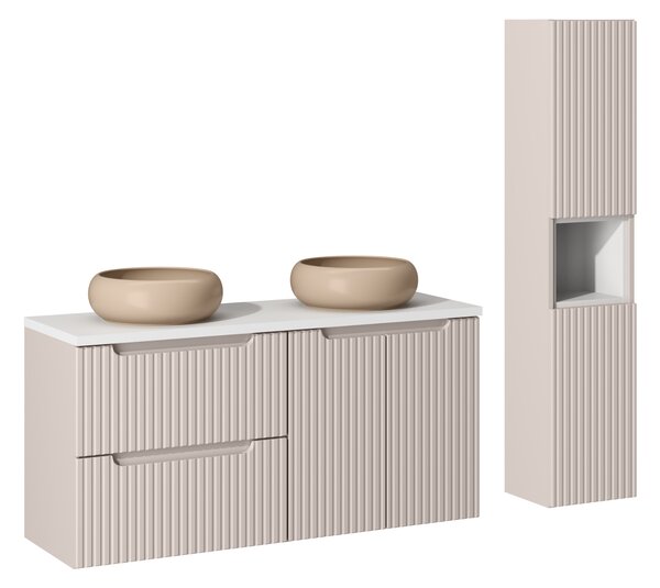 Comad Set koupelnového nábytku Nova Cashmere 120 kašmír mat/bílá mat (7 kusů nábytku)