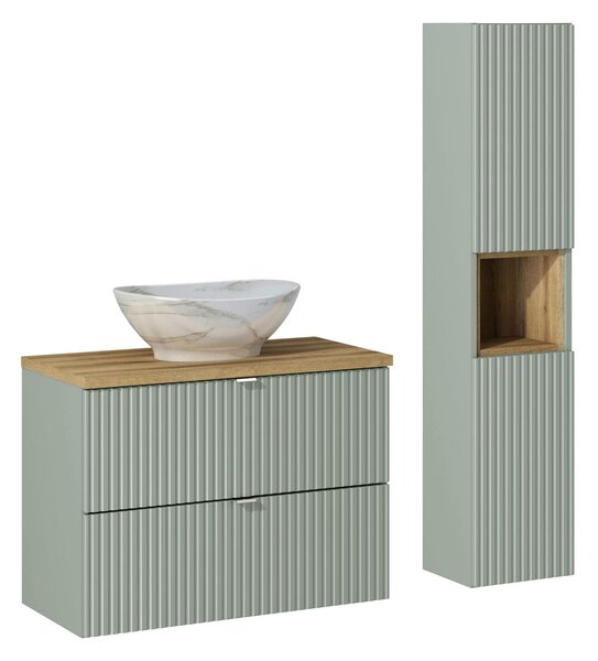 Comad Set koupelnového nábytku Line Reed Green 80 rákosově zelená/dub evoke (5 kusů nábytku)