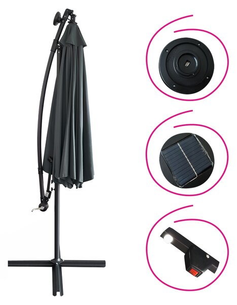 KONDELA Zahradní LED slunečník, šedá, 3 m, LINDAN