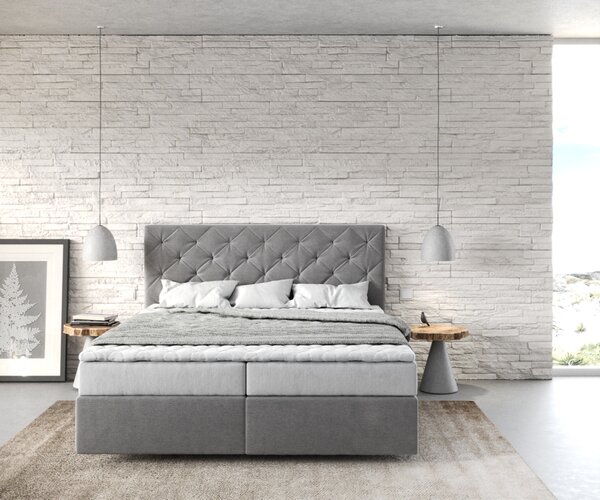 DELIFE Boxspring postel Dream-Great 160x200 cm mikrovlákno šedá s matrací a topperem