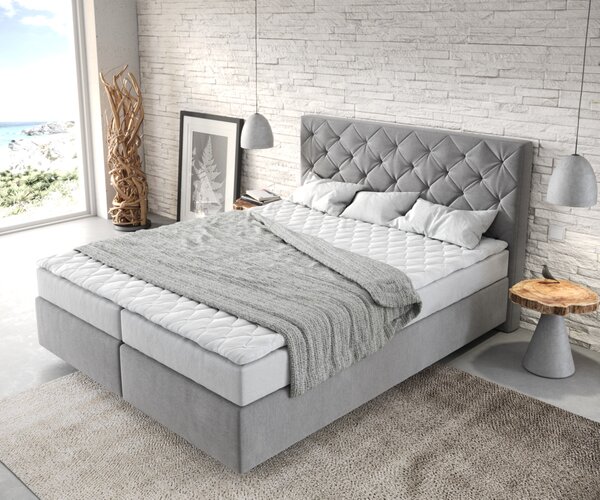 DELIFE Boxspring postel Dream-Great 160x200 cm mikrovlákno šedá s matrací a topperem