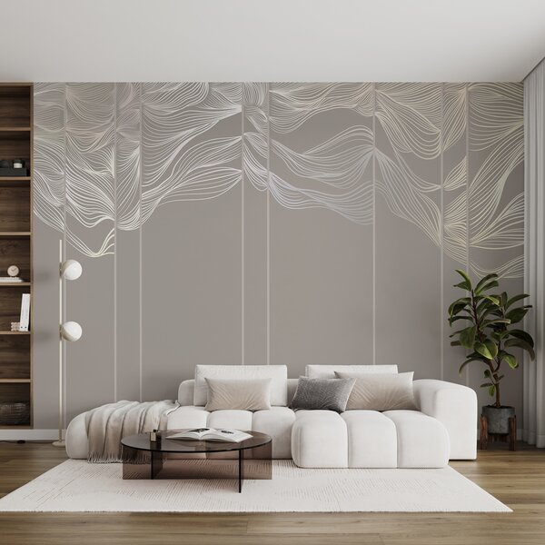 Fototapety Plynoucí bílé abstraktní vlny na světle hnědém pozadí, Fototapety designové, w08263 : uwalls.cz