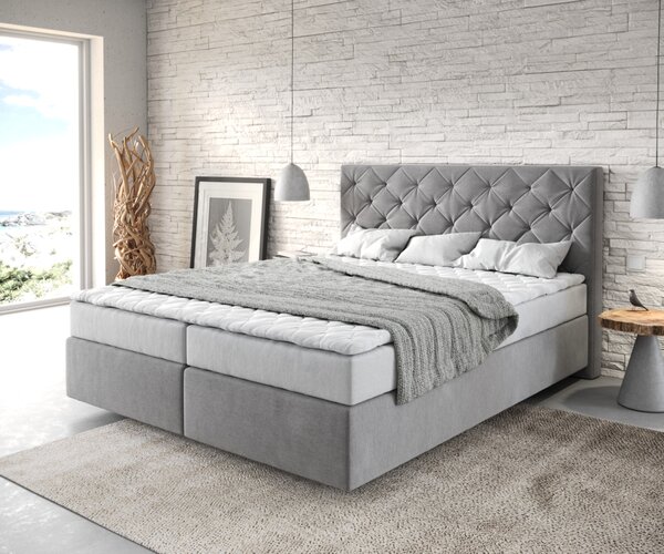 DELIFE Boxspring postel Dream-Great 160x200 cm mikrovlákno šedá s matrací a topperem