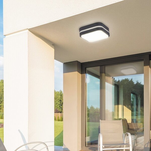 Rabalux 8850 HAMBURG - LED venkovní stropní čtvercové svítidlo v antracitové barvě, 12W, 4000K, IP44, 28 x 28cm (Nástěnné nebo stropní antracitové svítidlo)