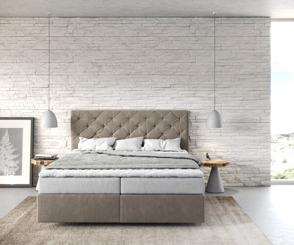 DELIFE Boxspring postel Dream-Great 160x200 cm mikrovlákno béžová s matrací a topperem