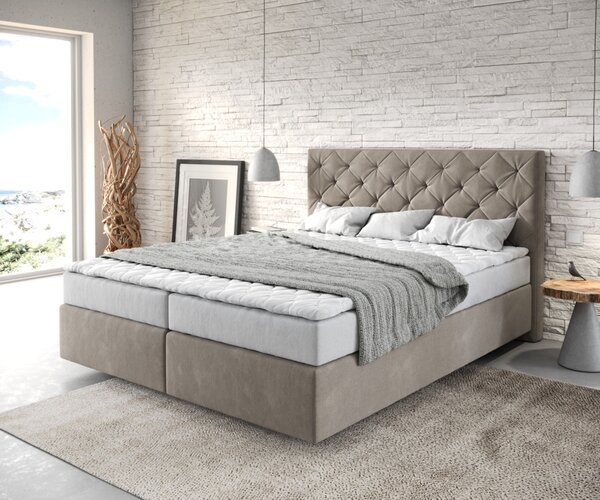 DELIFE Boxspring postel Dream-Great 160x200 cm mikrovlákno béžová s matrací a topperem