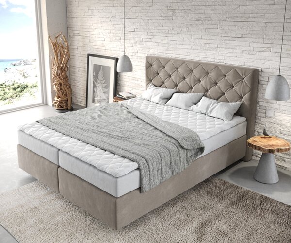 DELIFE Boxspring postel Dream-Great 160x200 cm mikrovlákno béžová s matrací a topperem