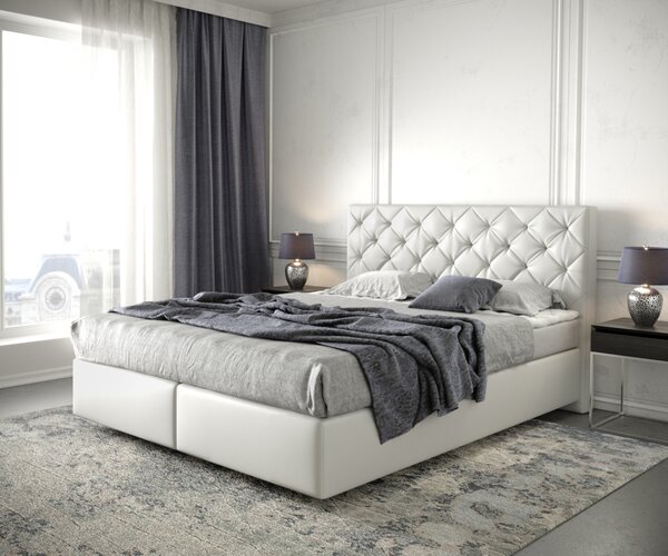 DELIFE Boxspring postel Dream-Great 160x200 cm koženka bílá s matrací a topperem