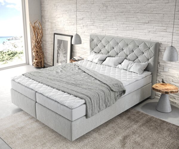 DELIFE Boxspring postel Dream-Great 160x200 cm mikrovlákno stříbrně šedá s matrací a topperem