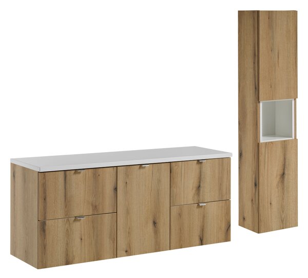 Comad Set koupelnového nábytku Nova Oak 140 dub evoke/bílá mat (4 šuplíky) (6 kusů nábytku)