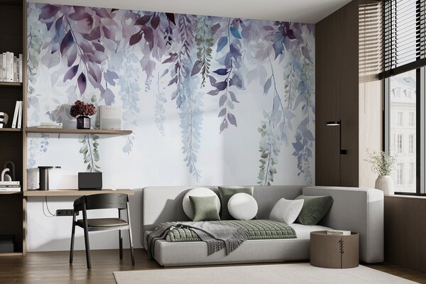 Fototapety Květinový ornament vistárie, květinový, akvarel, modré a fialové barvy, Fototapety květiny, w01545v1 : uwalls.cz