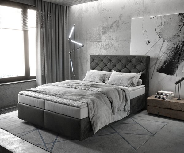 DELIFE Boxspring postel Dream-Great 140x200 cm mikrovlákno antracitová vintage s matrací a topperem